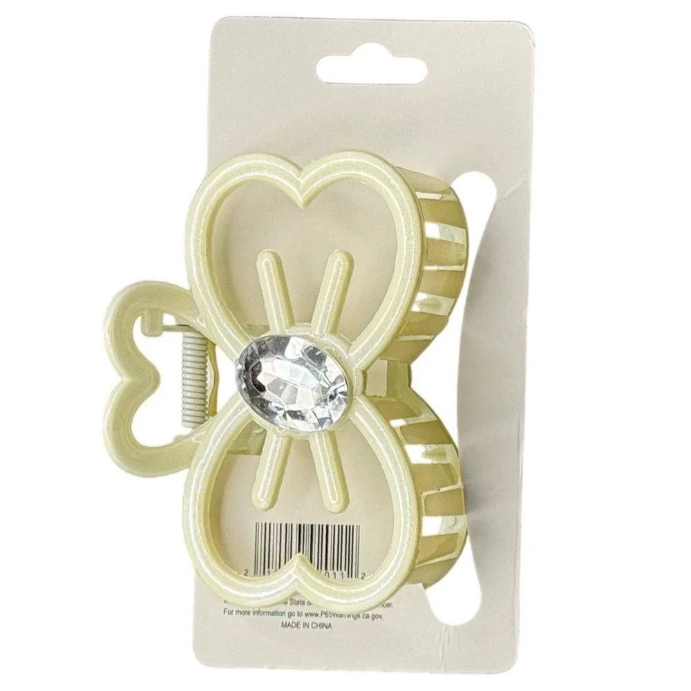 Blossom Cream Heart‎ Claw Clip Rhinestone Accent Hair Accessory - Picture 2 of 4